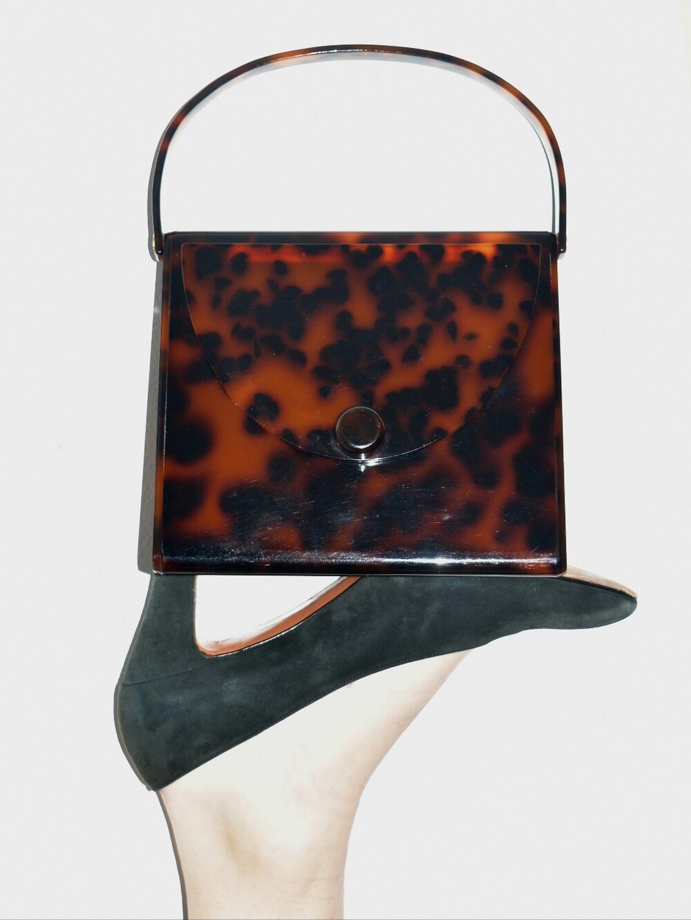 Tortoiseshell Acrylic Top-Handle Bag - Brown
